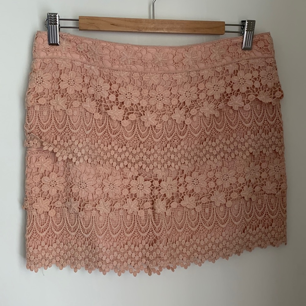 Blush pink lace skirt
